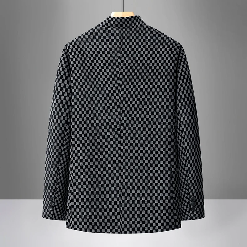 High-Quality Men's Woolen Coat Autumn Winter Jacket Mid-Aged Fleece Lined Thick Casual Stand Collar Outerwear