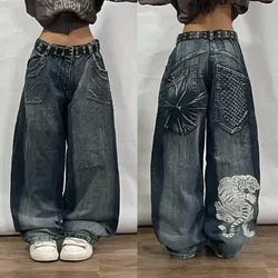 New Harajuku Retro Big Tiger Head Jeans larghi ricamati Y2K Street Fashion Hip Hop popolare gotico Casual Joker pantaloni a gamba larga