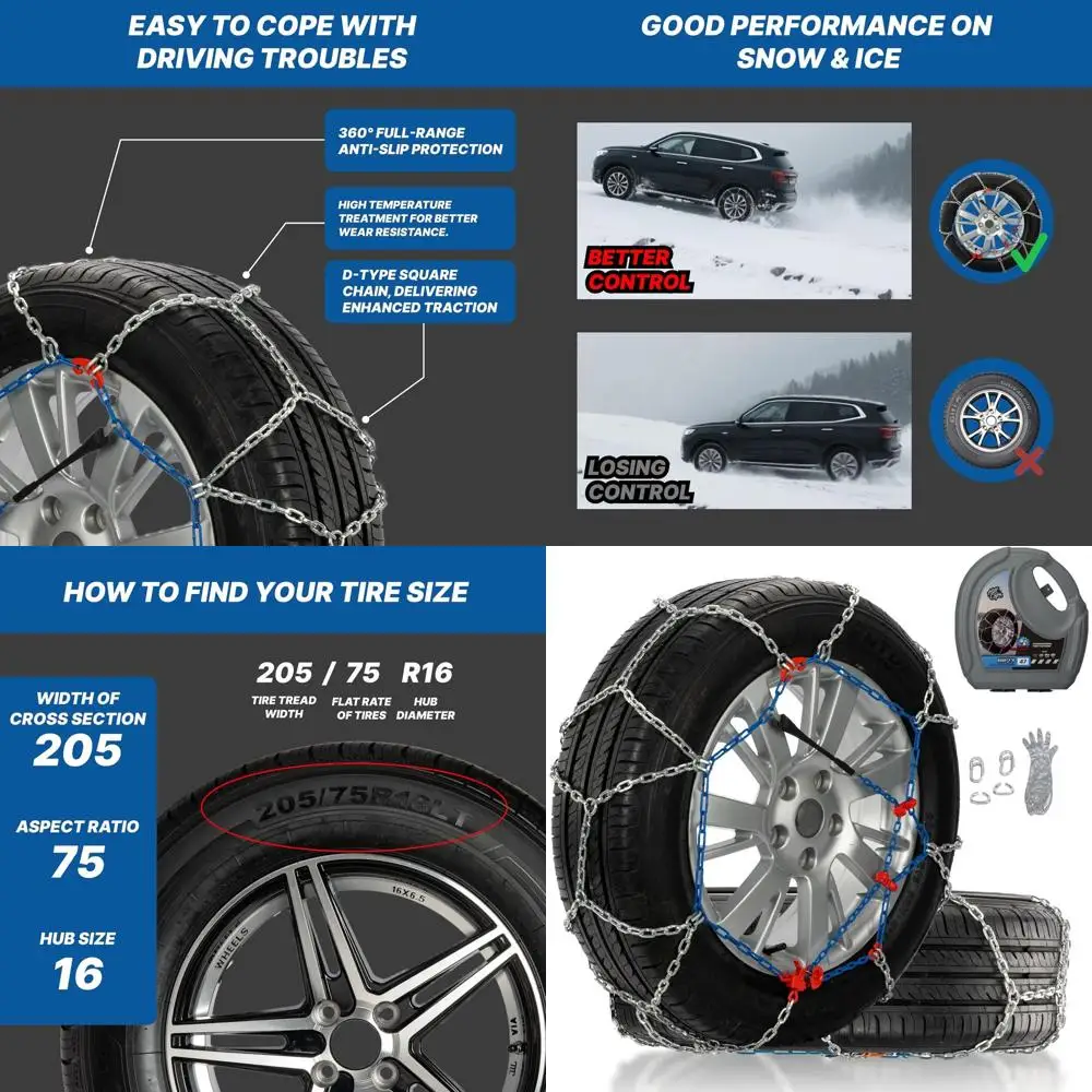 

Snow Chains for Car Tires, Tire Chains for Passenger Car, Pickup Trucks and SUV, Quick Fit & Easy Installation Snow Tire Chains,