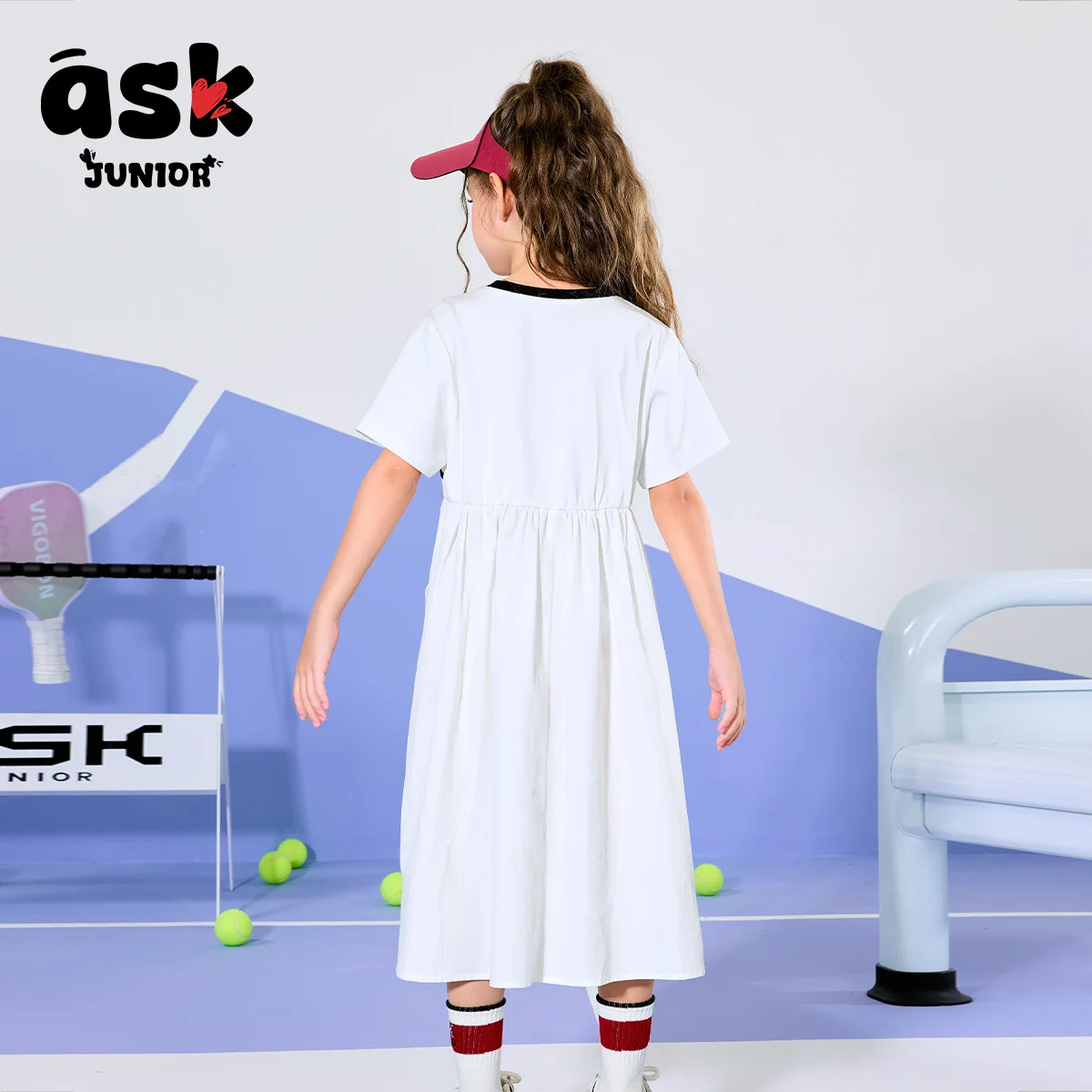 الأطفال الصيف الأوسط والكبير الأطفال خارج على الكتف فستان الفتيات طويلة قصيرة الأكمام تي شيرت فستان الفتيات الملابس #2