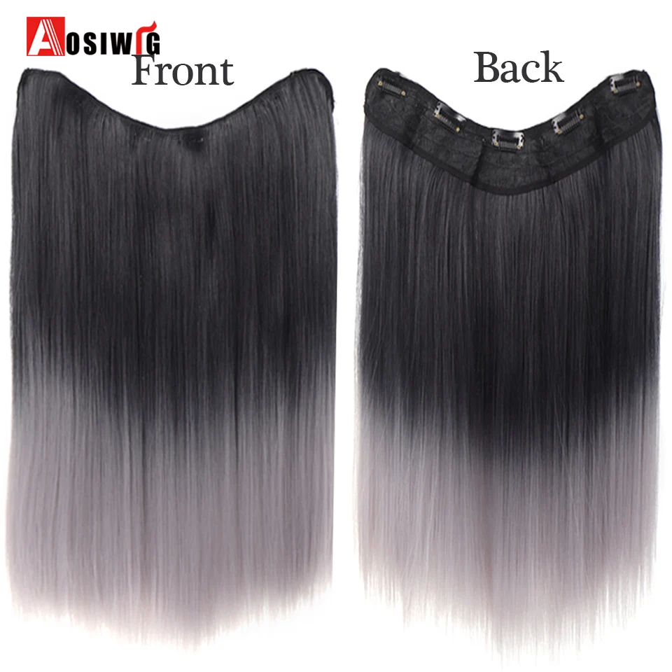 20 Inch Synthetic One Piece 5 Clips In Hair Extensions Long Straight High Temperature Fiber Brown Black Gradient White Tea Gray