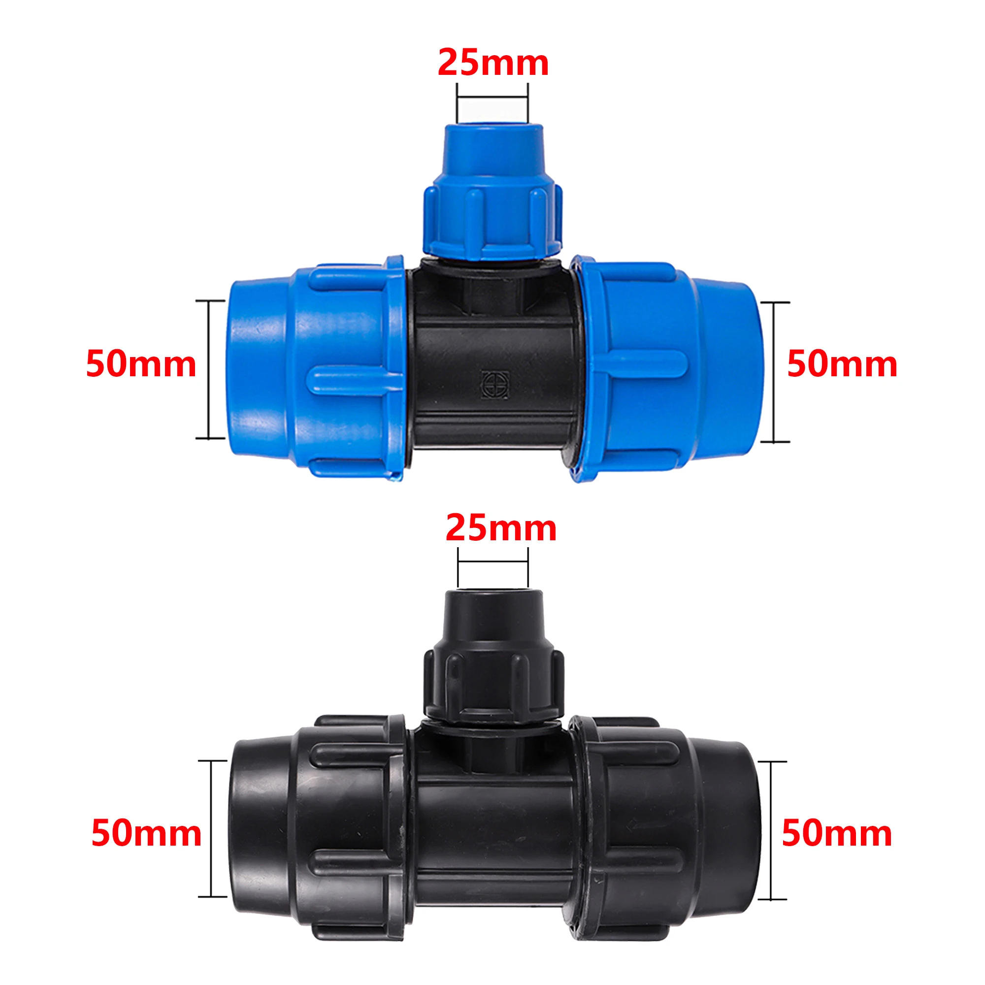 20/25/32/40/50mm rura PE Tee reduktor złącze węża Fit nawadnianie ogrodu złączki do węży plastikowy rozdzielacz