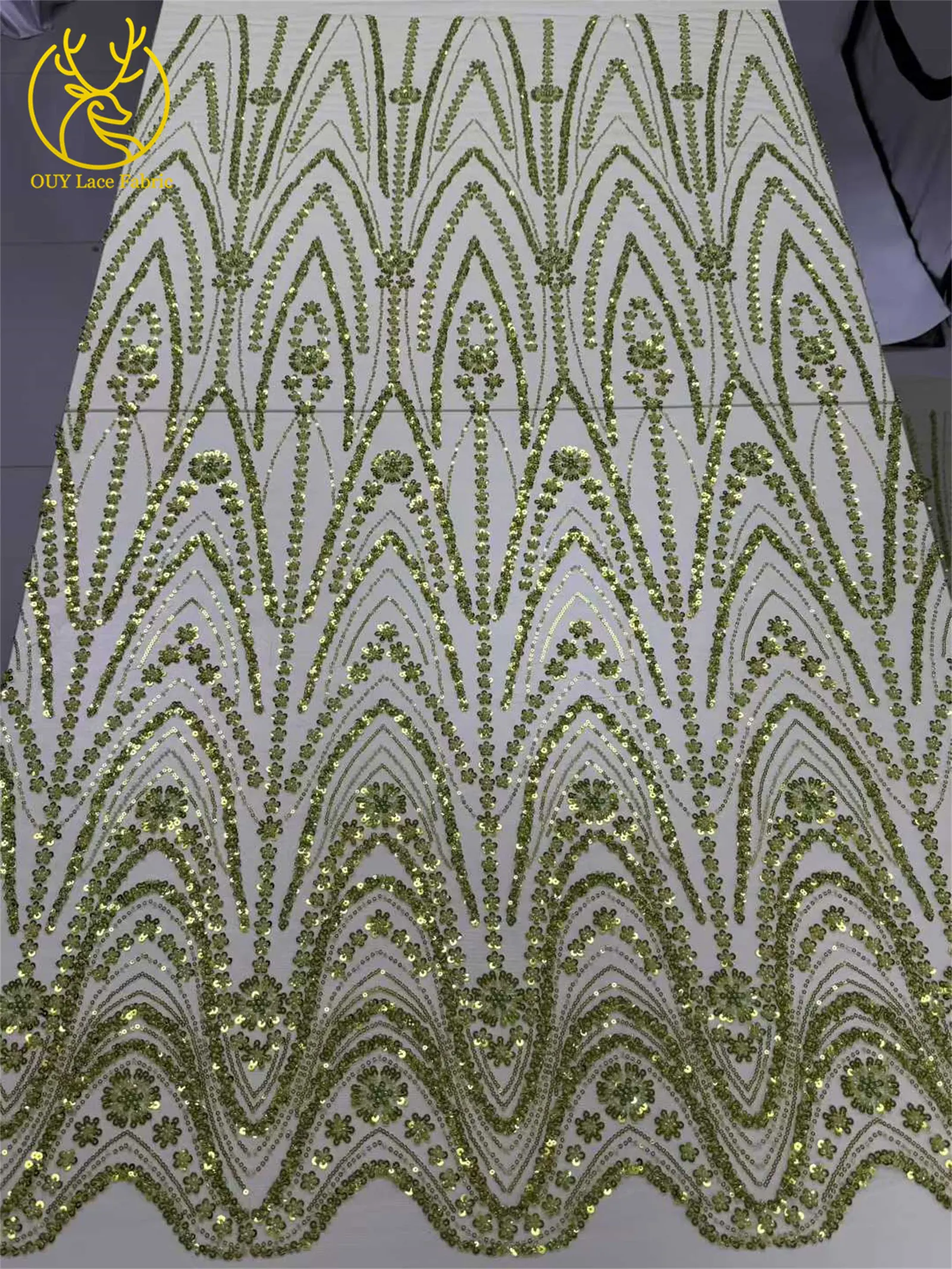 Green African Beaded Lace Fabric 2026 Wholesale Hot Sale in Nigeria Sequin Lace Fabric Lace Fabric for Women's Party Dresses 5Y