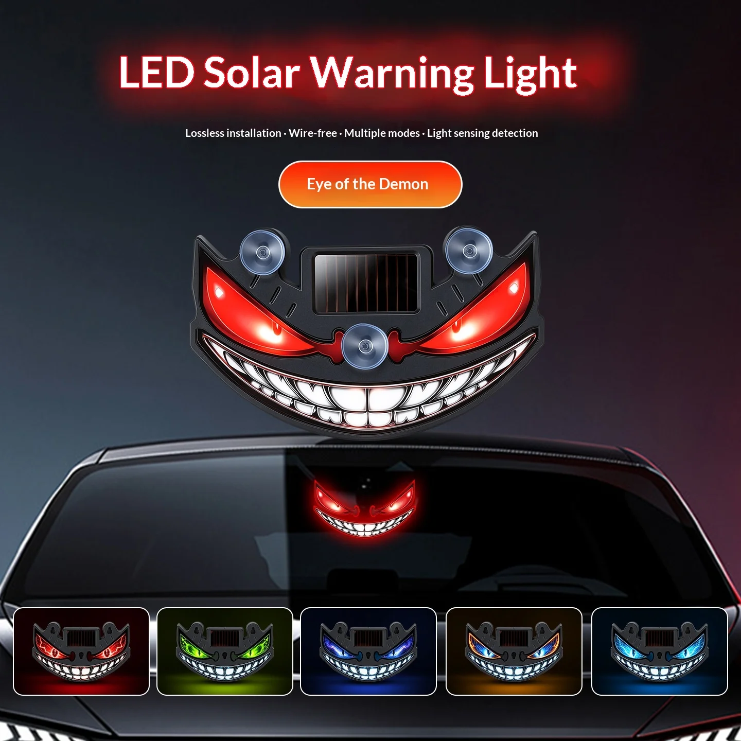 1Pc Solar Powered LED Demon Eye Car Light – Wireless Blinking Eye Lamp for Rear & Triangle Window, Auto Flashing Warning Light