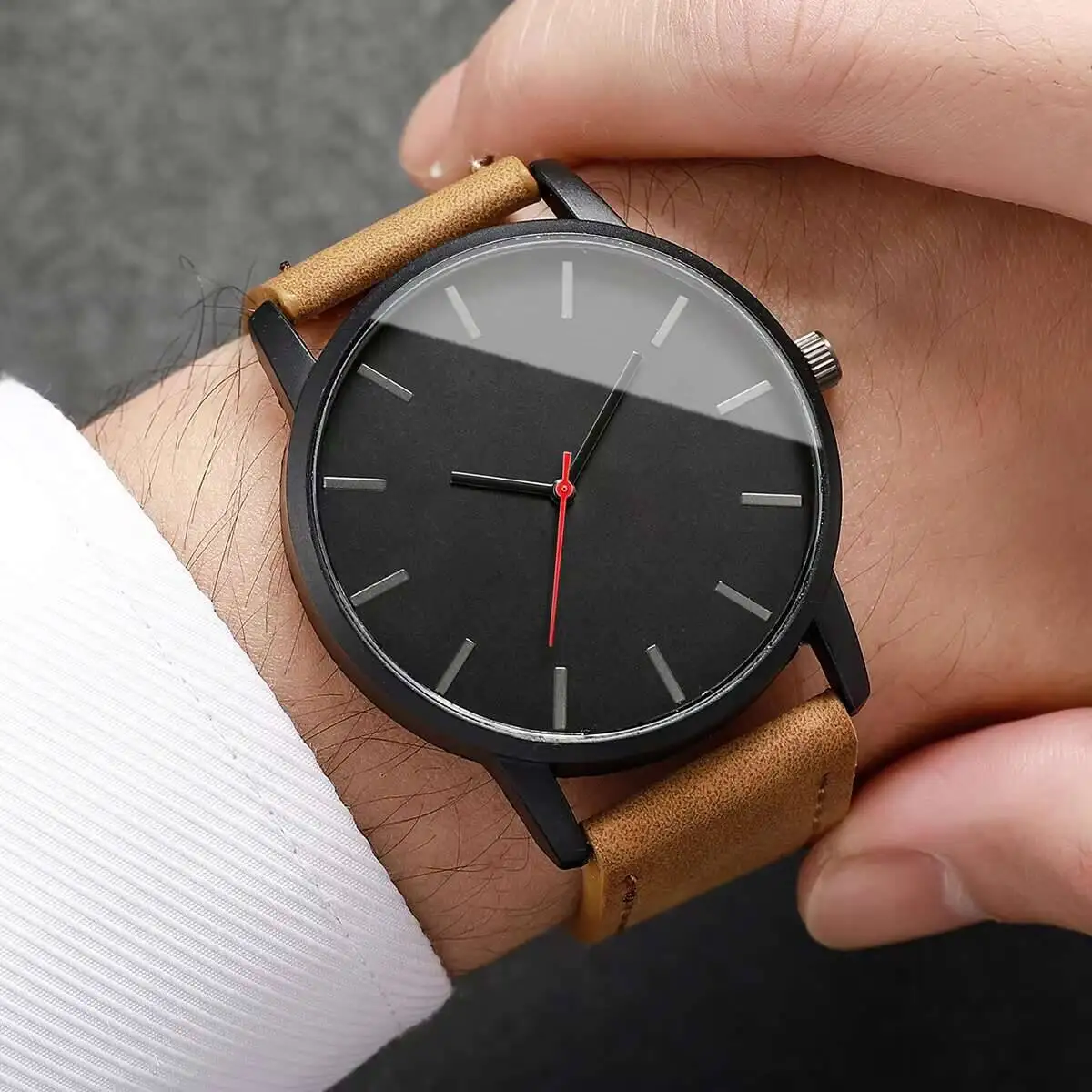 シンプルなダイヤルメンズビジネスウォッチカジュアルレザーストラップアナログクォーツ時計男性用時計リロイ Hombre (アウトなし)