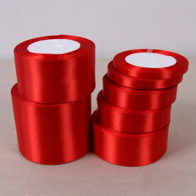 6-10-15-20-25-40-50mm Red Single Face Satin Ribbons DIY Handmade Crafts Material Christmas Party Gift Wrapping Ribbon