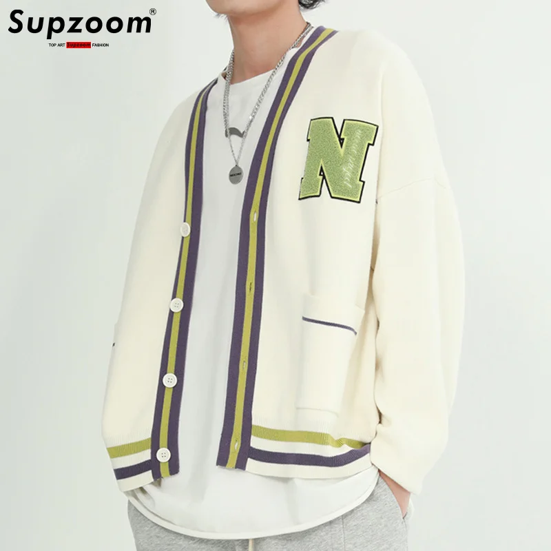 New Arrival 2023 Top Fashion Embroidery Casual College Trend Knitted Cardigan Men's Loose Lazy Style Ins Sweater Women