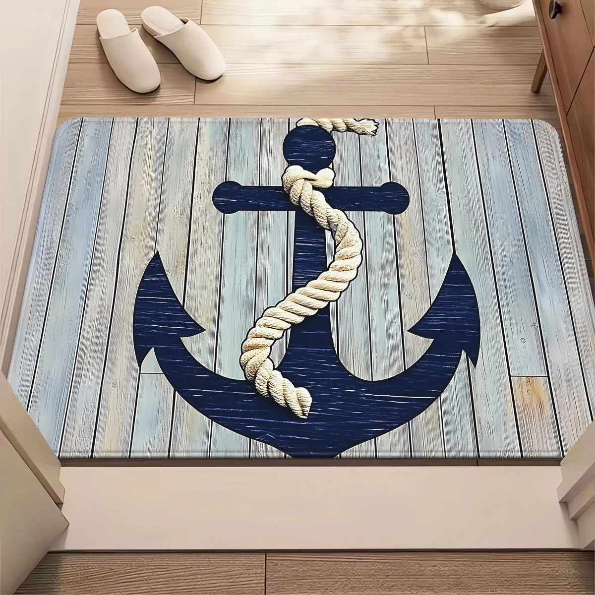 Large Nautical Anchor Design Mat Rug Bathroom Doormat Coastal Marine Decor Beach Entrance Waterproof Sailor Mat Home Decor