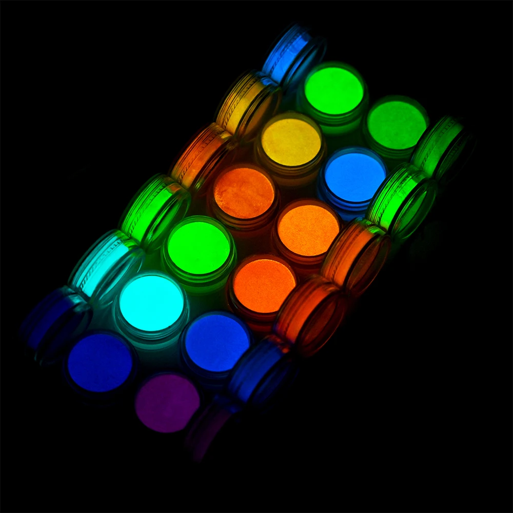 12pcs/Set Phosphor Luminous Powder Pigment Bright Luminescent Powder Glow In The Dark Colorful Glitters Gel Polish Decoration *#