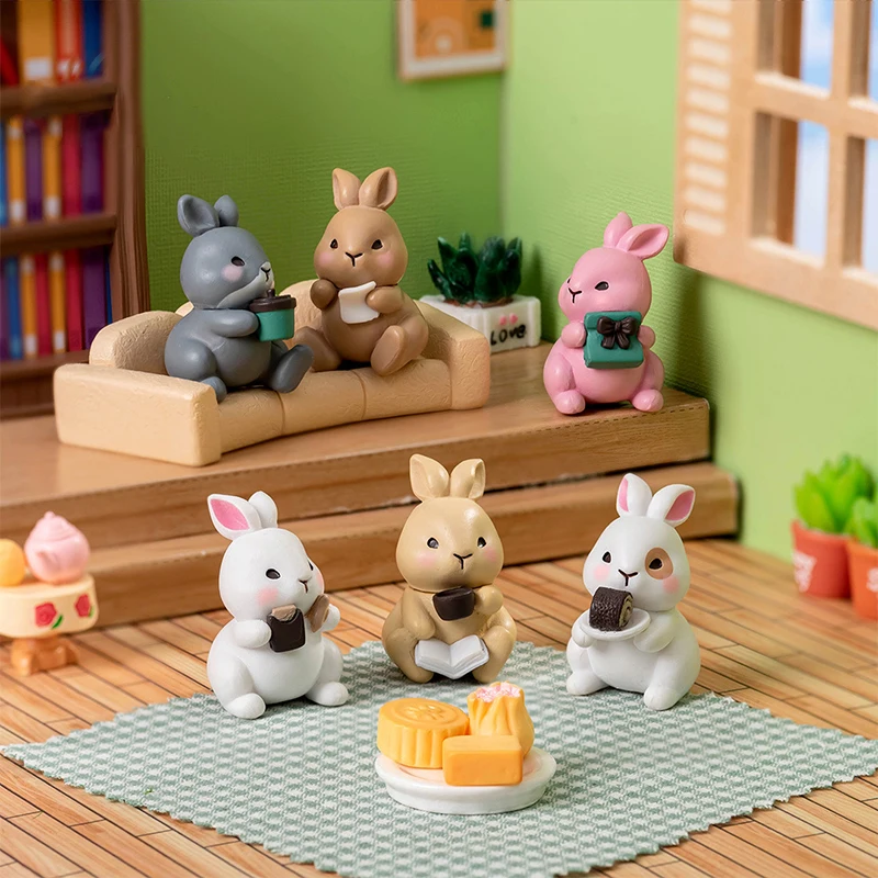 6Pcs Cartoon Rabbit Figurines Car Ornaments Miniature Garden Animal Model Ornaments Micro Landscape Decoration Home Desktop