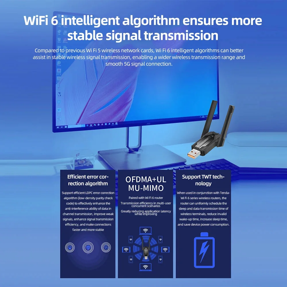 AX900 WiFi 6 USB Adapter Bluetooth 5.4 Dual Band 2.4G/5GHz  USB3.0 Wireless Network Dongle Driver Free for Win10/11 PC Laptop