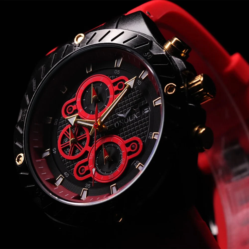 ONOLA 6857 New Fashion Brand Sport Watch for Men Silicone Strap Calendar Waterproof Luminous Hands Chronograph Wristwatch 2025