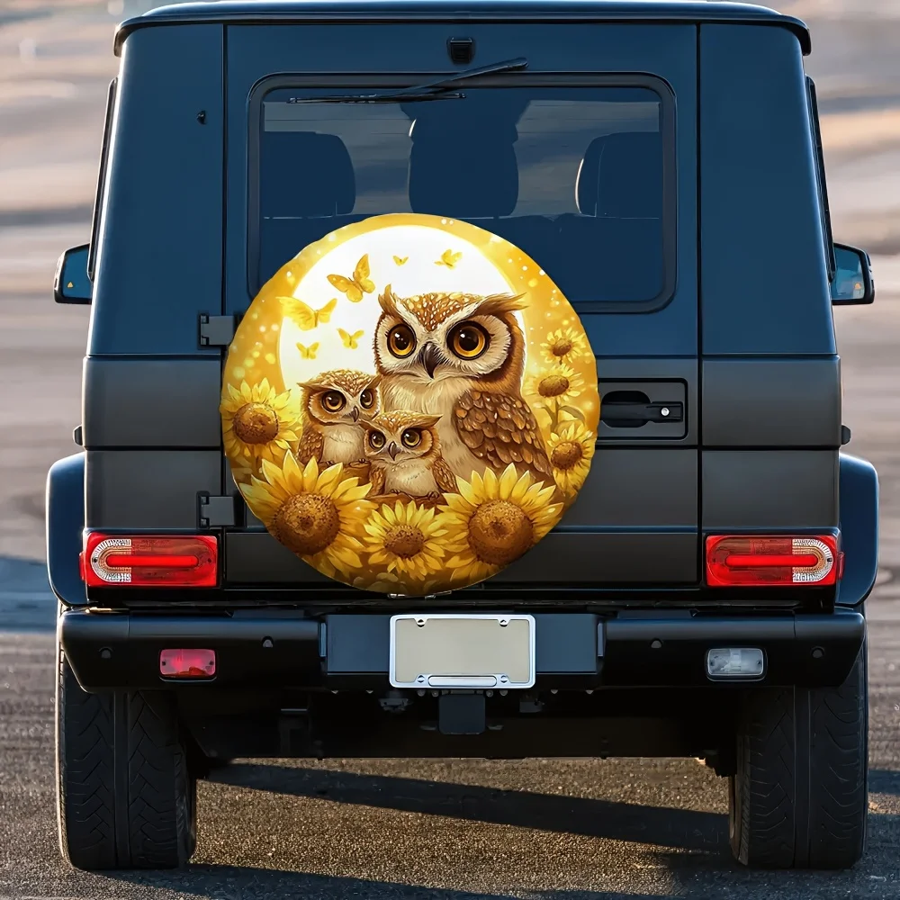Owl Family Sunflower Tire Cover Waterproof Polyester Spare Wheel Protector Outdoor
