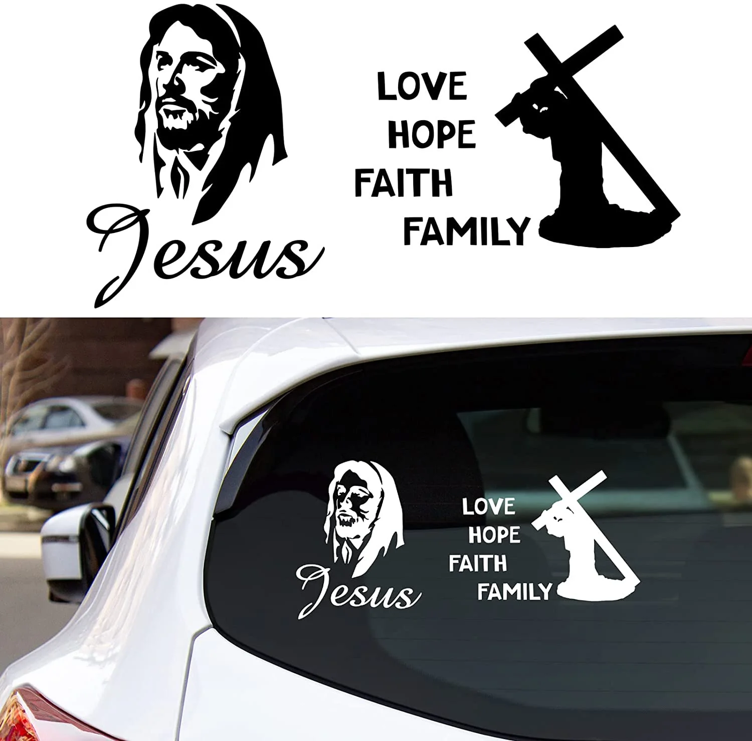 

For 2x Pieces Car Stickers Jesus Christian Window Decals Faith Hope Love Decal for Bumper Laptop