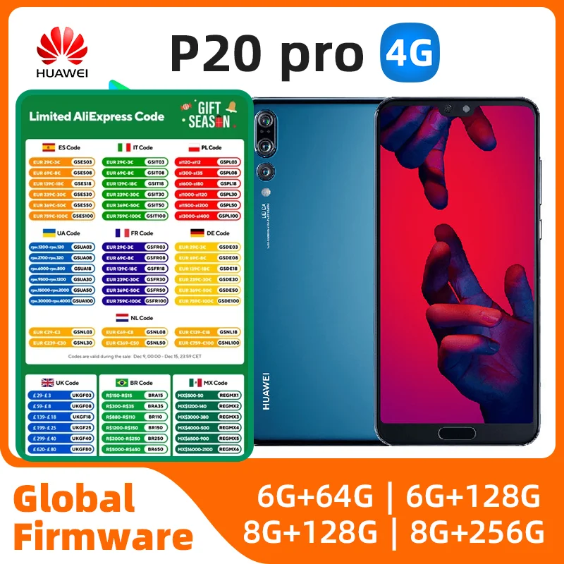 HUAWEI P20 Pro Smartphone Android Google Play Store 6.1 inch 40MP+24MP Camera 4000mAh 4G used phone