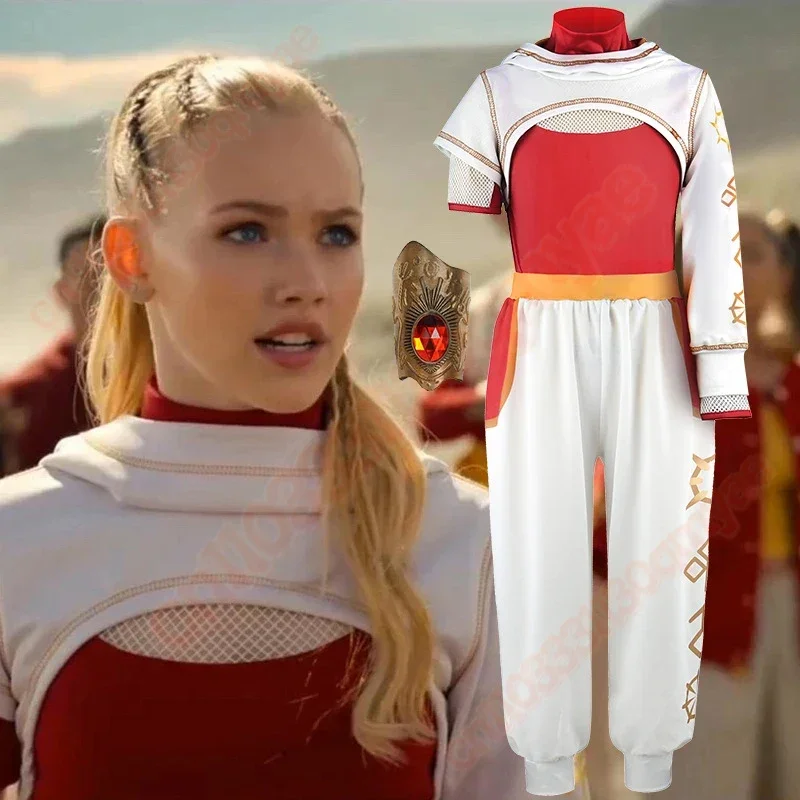 

Zombies Cheerleader Girls Cosplay Costume Nova Red Mesh Top+Pant+Hooded Coat For Kids Halloween Party School Uniform Outfits Set