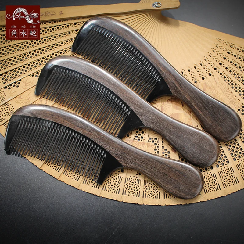 Comb made from hornwood and precious materials, combined with buffalo horn, for massage and hair styling