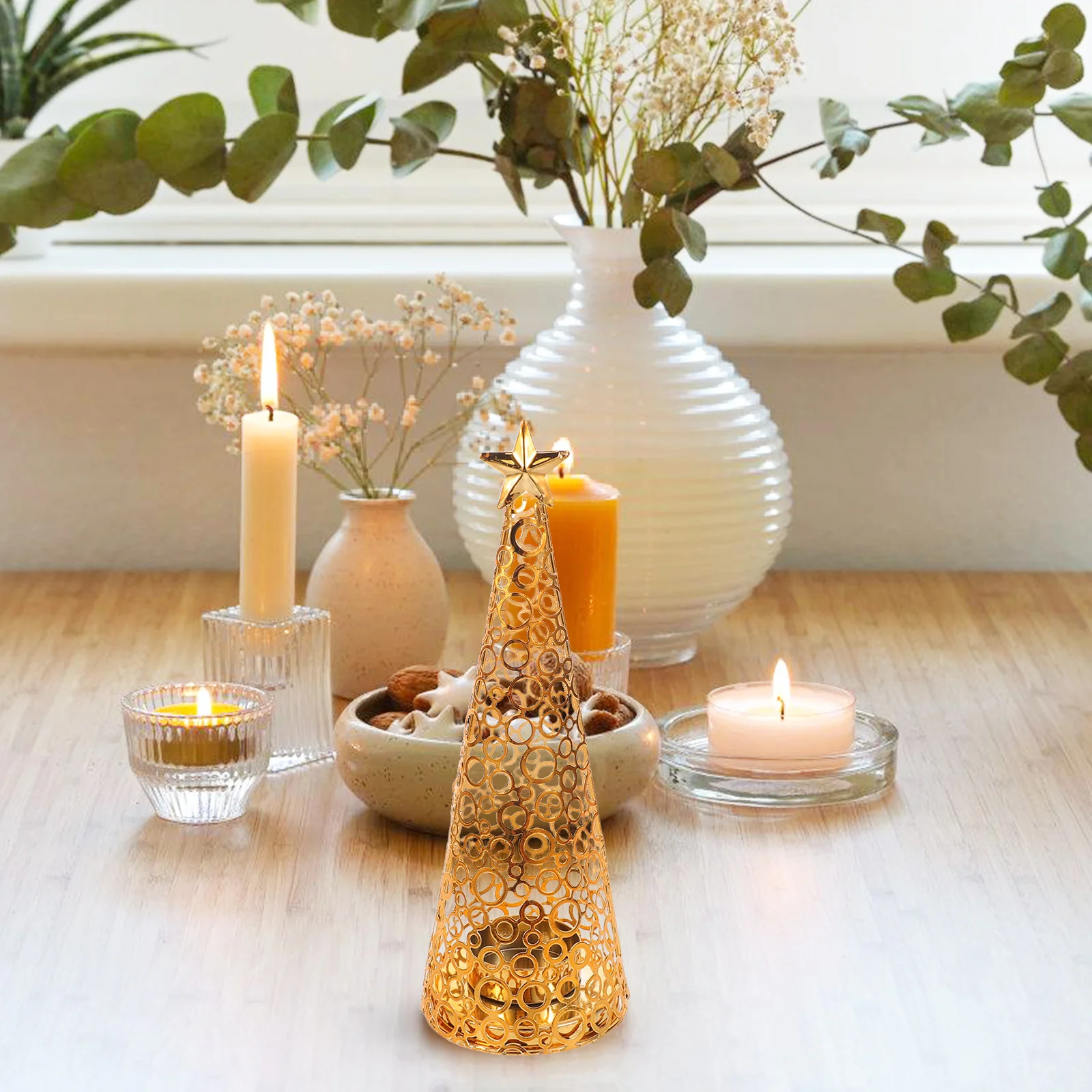 Metal Christmas Tree Holder Retro Iron Pillar Stand for Fireplace Decor Holiday Table Centerpieces Wedding Events