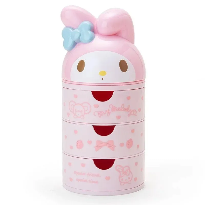 Sanrio My Melody Hello Kitty Desktop Storage Box Cartoon Modeling Jewelry Box Third Floor Drawer Box Hair Accessories Storage