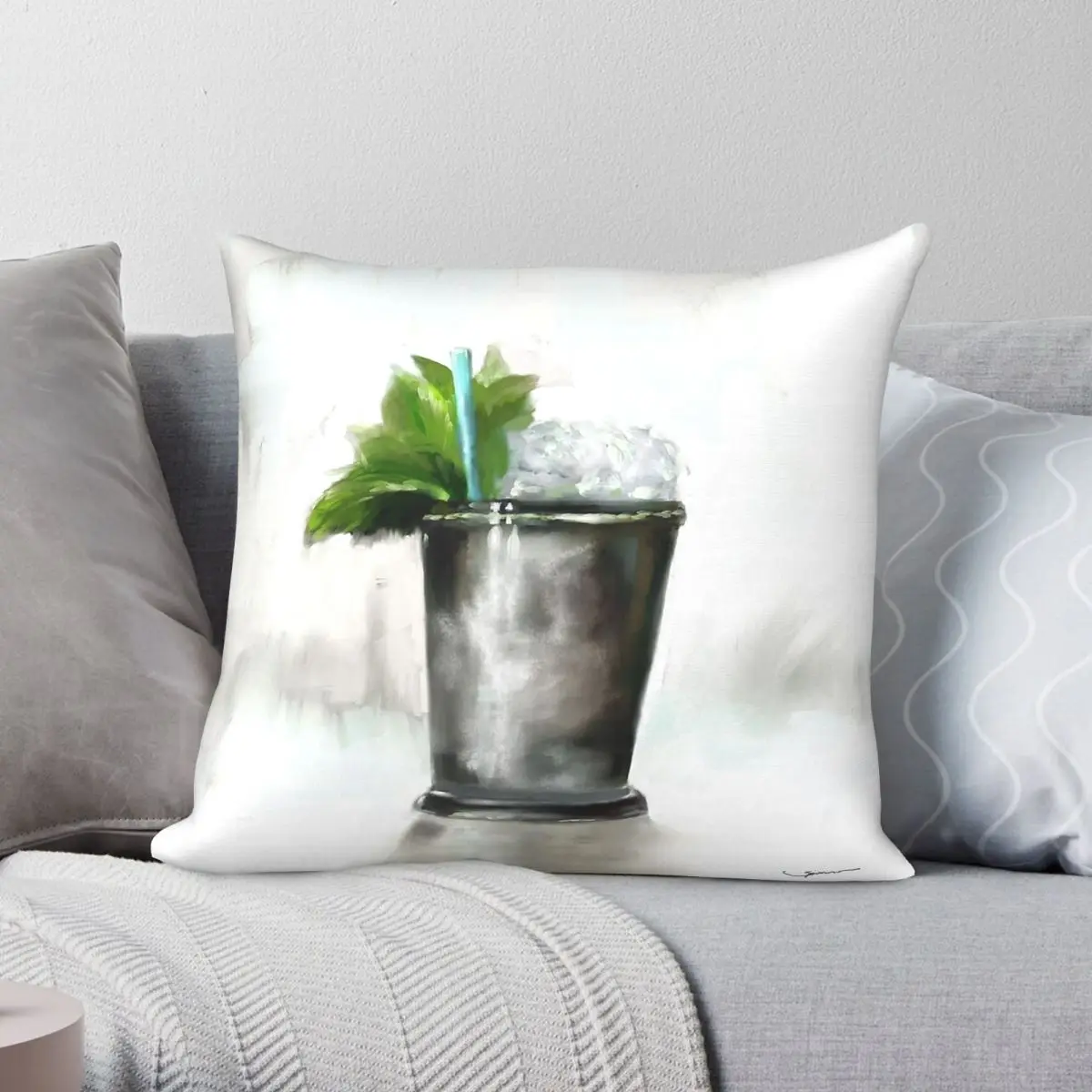 Kentucky Derby Mint Julep Square Pillowcase Polyester Linen Velvet Creative Zip Decorative Pillow Case Sofa Cushion Cover