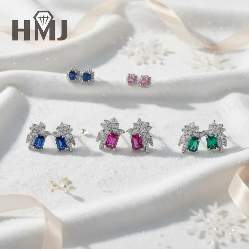 

Emerald Sugar Tower Earrings1.3-2.5CT Lab Grown Gemstone Side Moissanite Diamond for Women Man Christmas Party Favorite Hot Gift