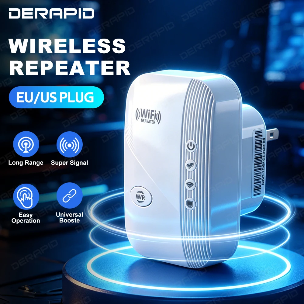 Repetidor WiFi de 300Mbps, amplificador de señal de 2,4 GHz, extensor de largo alcance, amplificador estable que penetra en la pared, para el hogar y la Oficina, enchufe europeo y estadounidense