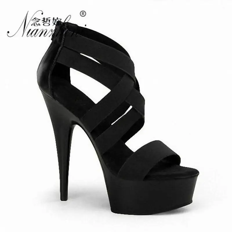 15cm High Heel Platforms Pole Dance Suede 6inches Stiletto Roman sandals Peep Toe Exotic Dancer Stripper shoes queen Sexy stage