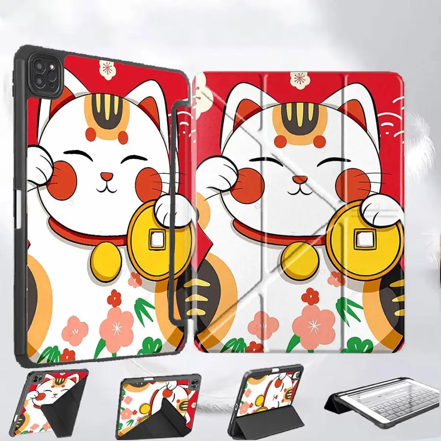 

Чехол-подставка для планшетов iPad Pro 2025, Mini 6, 7, Pro 11-го, 10-го, 9-го, 8-го, 7-го поколений, 12.9 дюймов, Air 4, 5, M3, M2, M4, 11 дюймов с дизайном «Кот с цветком»