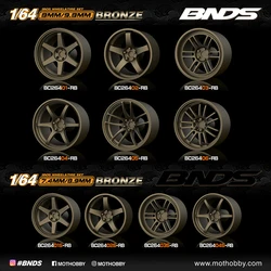 BNDS-Rodas de Bronze com Pneus De Borracha, Jantes De Montagem, Peças Modificadas Para Carros Modelo, Hotwheels Reequipado, Tomica MiniGT, 1: 64