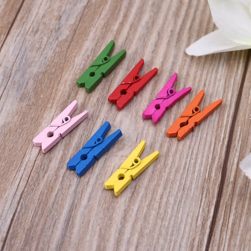 100Pcs Small Size 25mm Mini Natural Wooden Clips for Photo Paper Pegs Clothespin