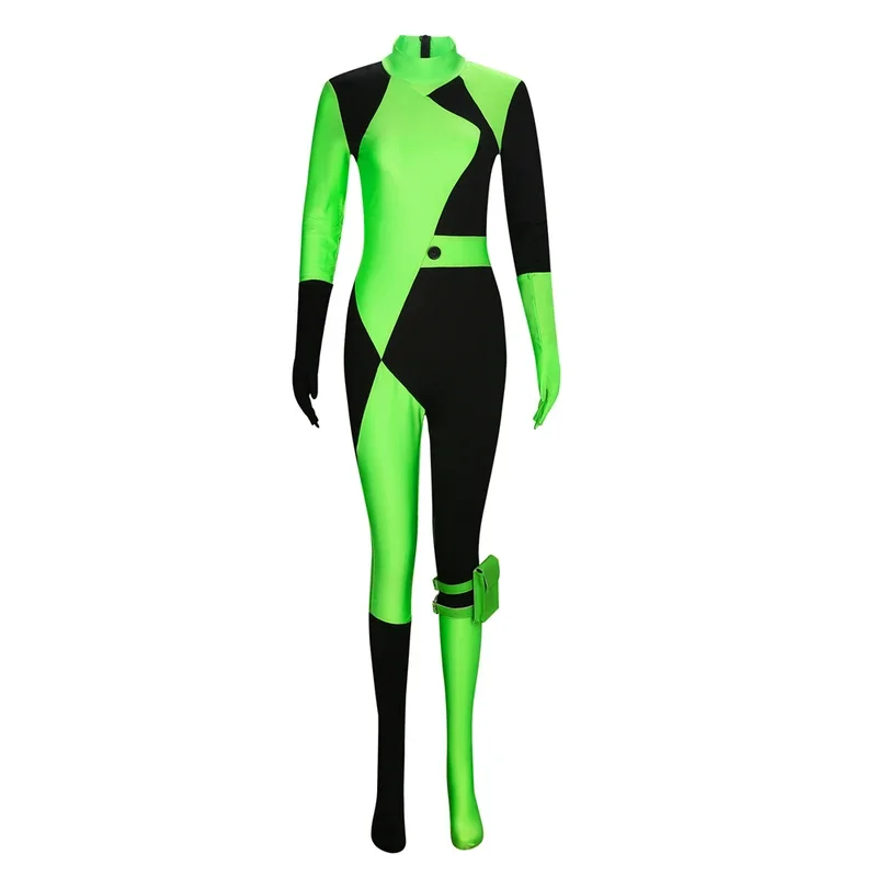 

Shego Costume Bodysuit for Female Kim Possible Cosplay Outfits Zipper Halloween Elastic Spandex Jumpsuit Adult Size
