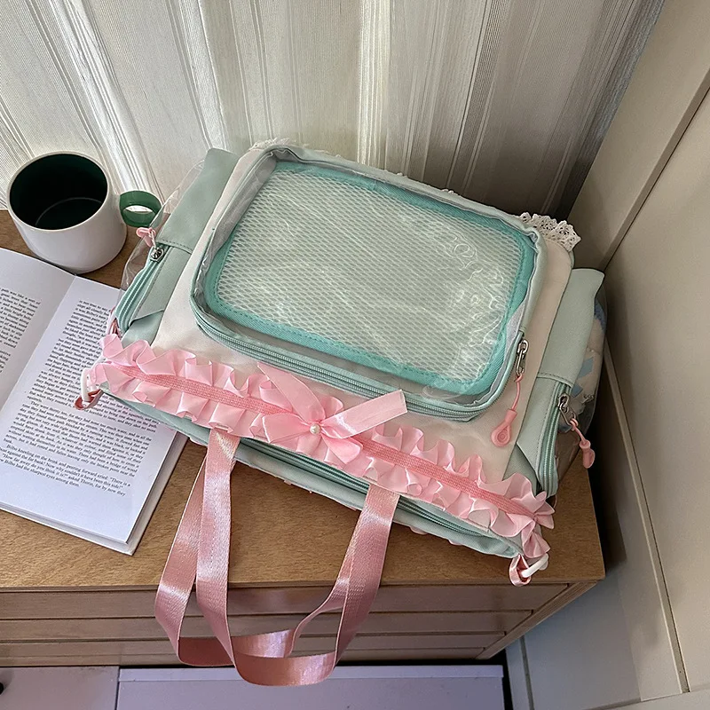 

Richme Lolita Lace Tote Bags Women 2025 Designer Students DIY Anime Badge Ita Bag Y2K Patchwork Dopamine Shoulder Bolso Mujer