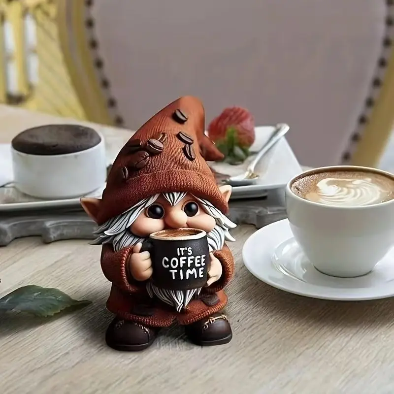 Charming and Quirky Coffee Time Dwarf Figurine, Resin Handmade, with Cup, Overall Shape and Hat, Ideal Home/Office Decoration, 3D Design Coffee Cup