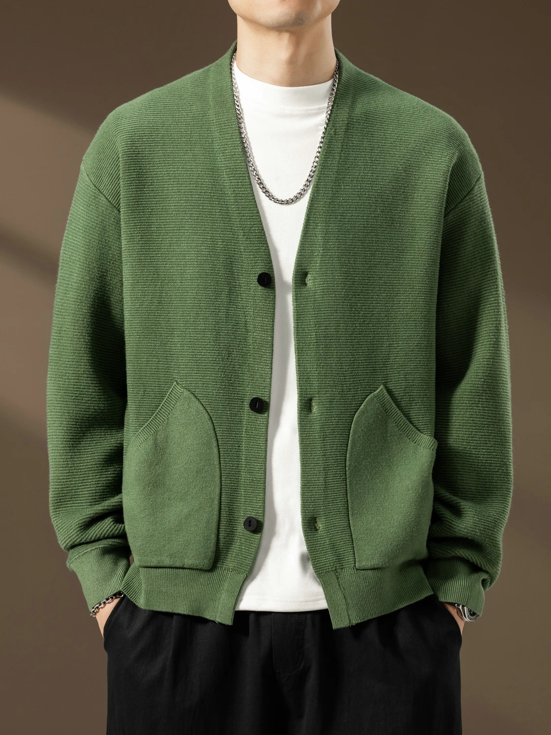 

Men's Knitted V-Ne Cardigan Sweater Loose Fit Color Jaet with Button Autumn Winter Casual Sle Outerwear