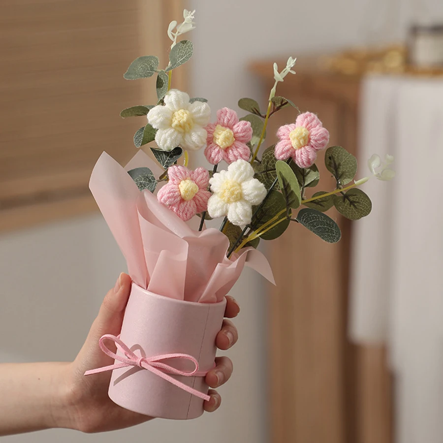 1 Stück Wunderschöner Garn-Blumenstrauß mit Blumenröhre, Couchtischdekoration, Geschenk zum Valentinstag und Muttertag