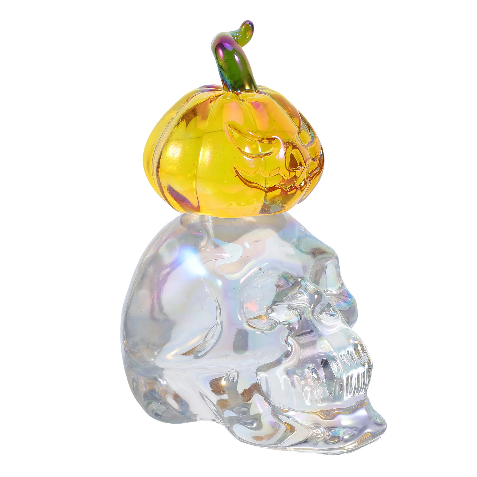 

Crystal Skull Pumpkin Sculpture Ab Color Human Skull Pumpkin Statue Halloween Decoration for Bookshelf