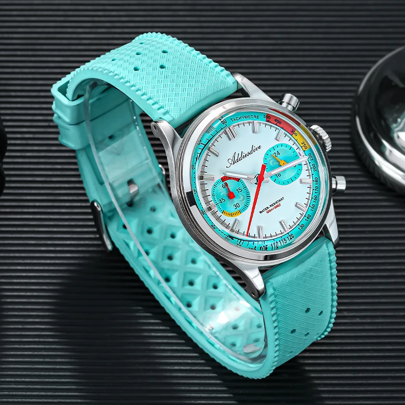 

ADDIESDIVE Men's Quartz Watch 100m Waterproof Chronograph Sport Watches 38mm Domed Glass Fluororubber BGW9 Luminous Wristwatch