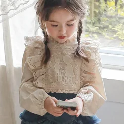 2023 Herbst koreanische Kinder kleidung Kinder und Mädchen modische süße Spitze kleines Mädchen Hemd Lolita Bluse Baby Mädchen Kleidung