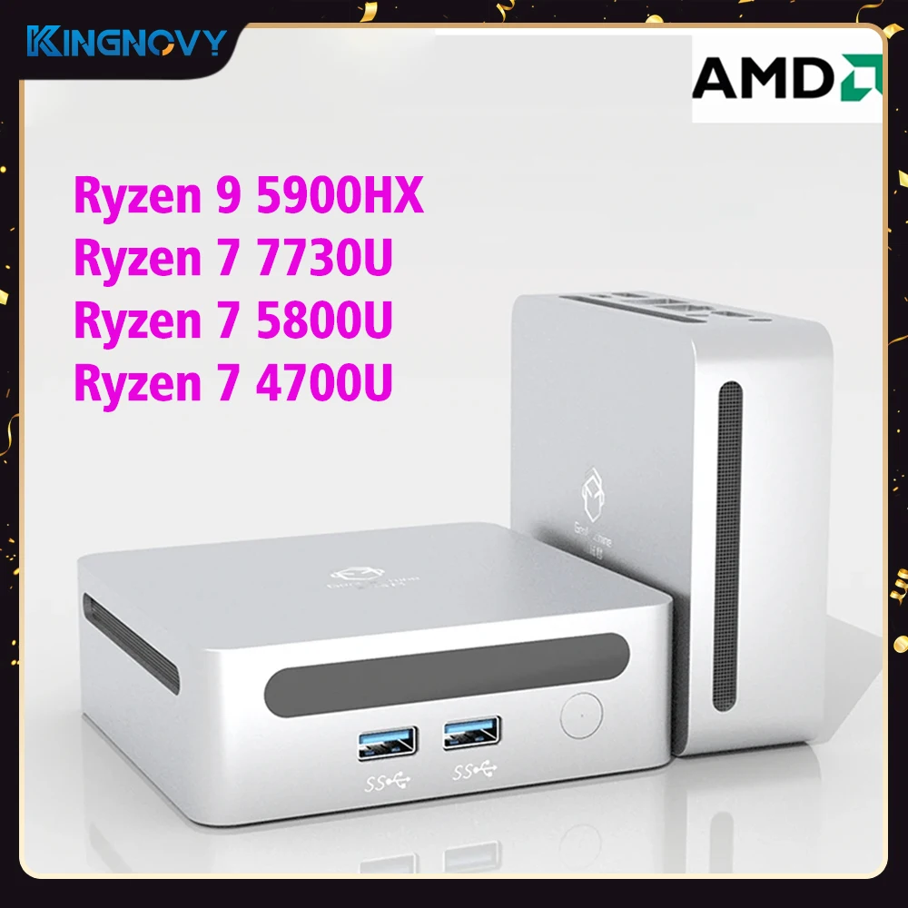 Мини-ПК D6 NUC AMD Ryzen 9 5900HX R7 7730U Windows 11 DDR4 2xNVMe, настольный игровой мини-компьютер 3x4K HTPC WiFi6 BT5.2, Металлическая емкость