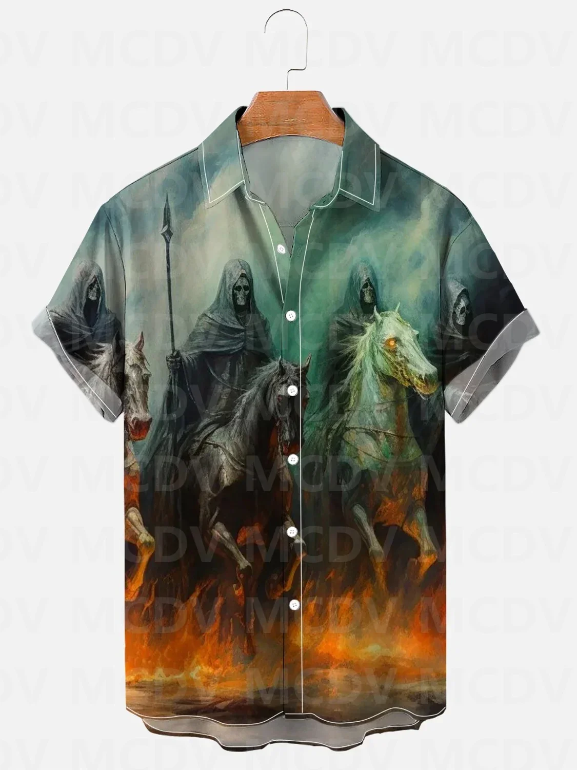 Men's For Women's Grim Reaper Knight Fire Road Halloween Art Casual Printed Shirt