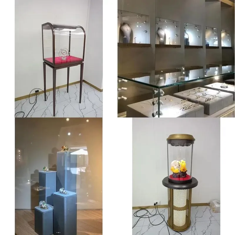 for High-end gold E1 plywood jewelry display case with LED lighting and modern design for retail stores