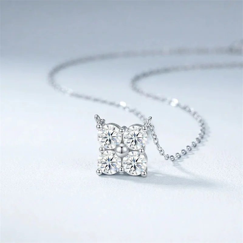 ZFSILVER Fashion Luxury Classic s925 Silver Moissanite Design Point Square Necklace Charms Women Accessories Jewelry Gift N18018