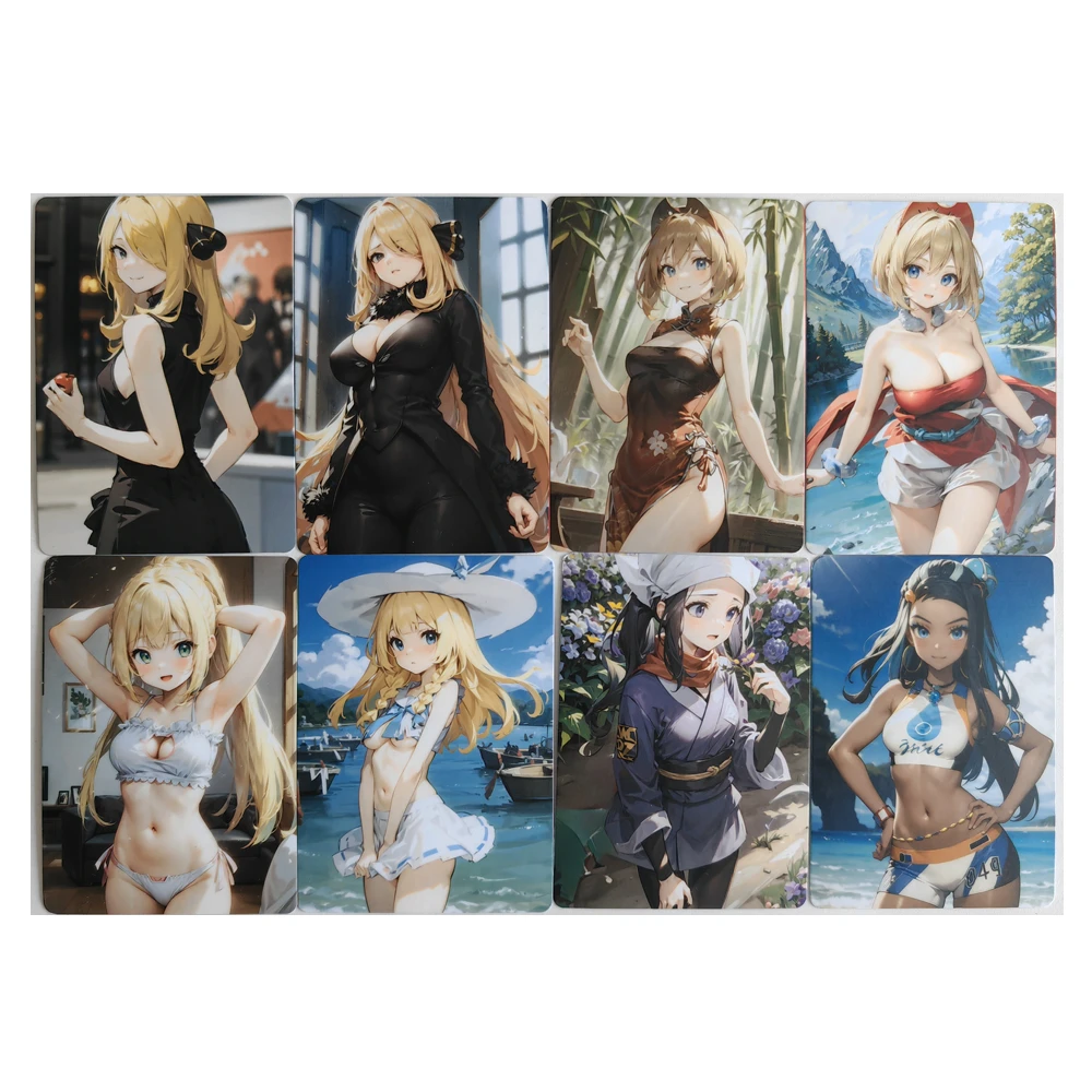 8Pcs/set Pocket Monsters Sexy Trainer Card Lillie Nessa No Mosaic PTCG Cartoon DIY Cards Boy Animation Collection Card