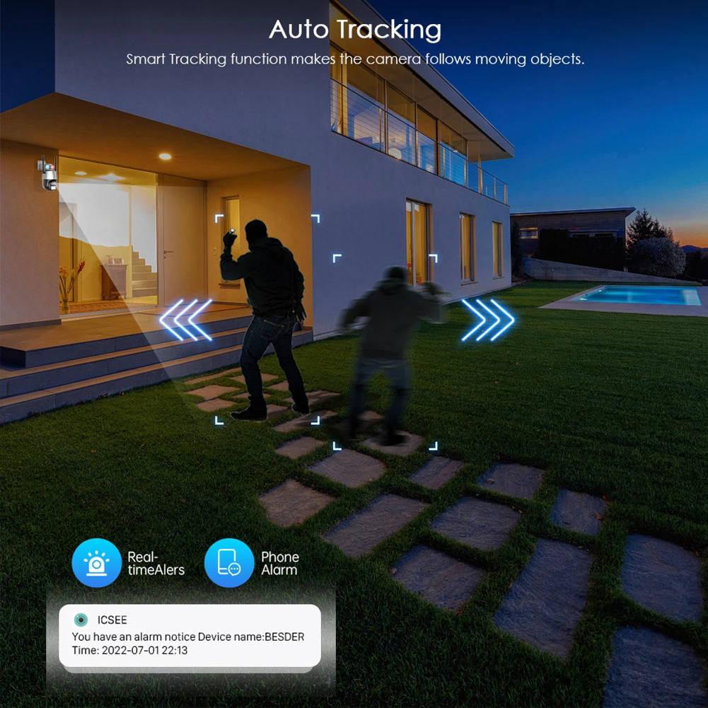 

8-кратный зум, 8 МП, 4K, 2,4G, Wi-Fi, двусторонняя аудиосвязь, обнаружение человека, двойной объектив, IP-камера видеонаблюдения