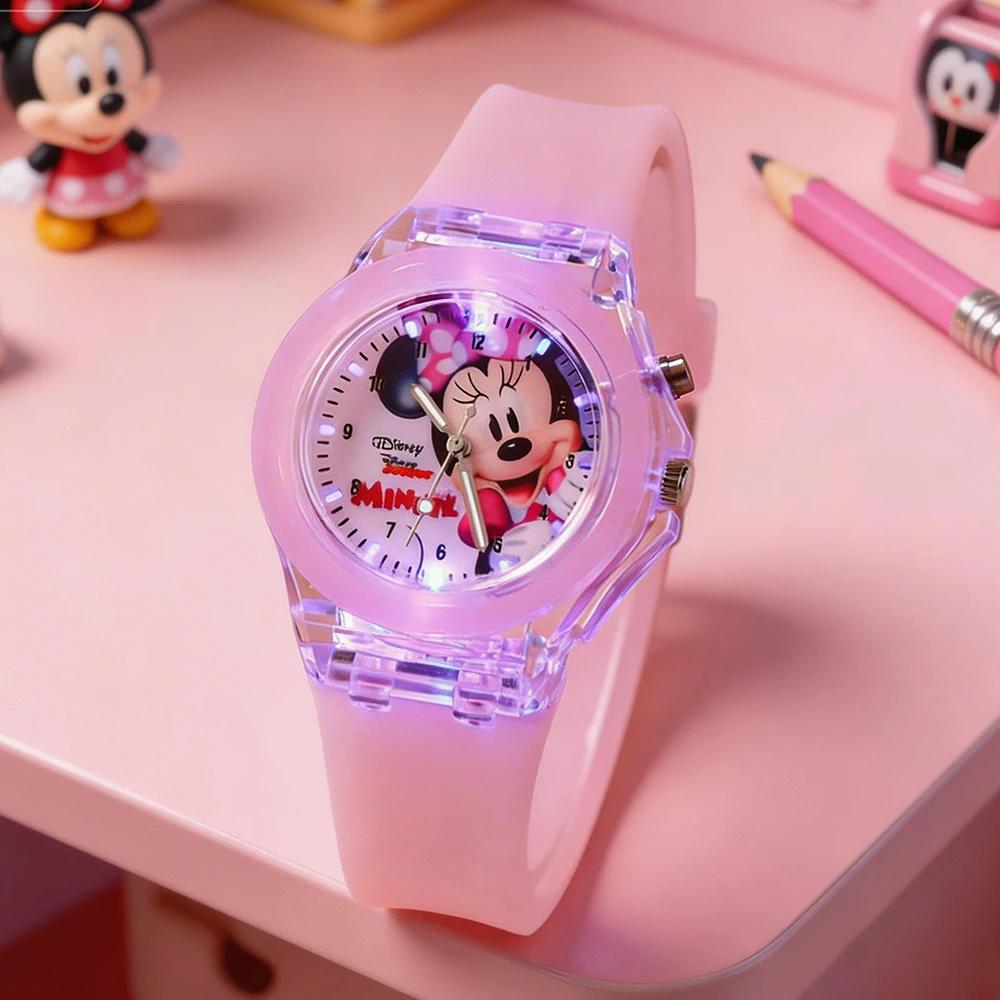 New Mickey Mouse Children Watches For Girls Silicone Strap Colorful Light Frozen Elsa Kids Watch Quartz Clock reloj infanti