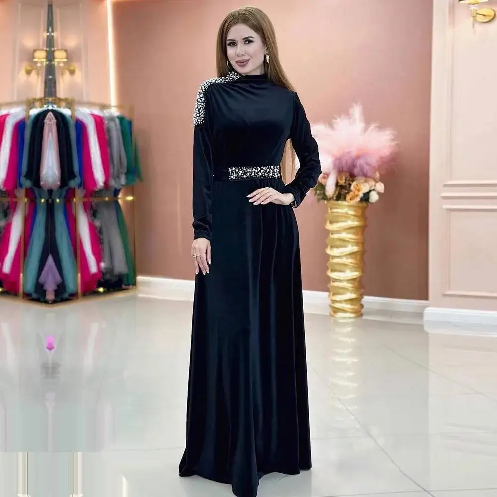 HIgh Neck Saudi Prom Dress Long Sleeves Evening Dress With Floor-Length Women Wedding Party Gowns 2024 Arabia