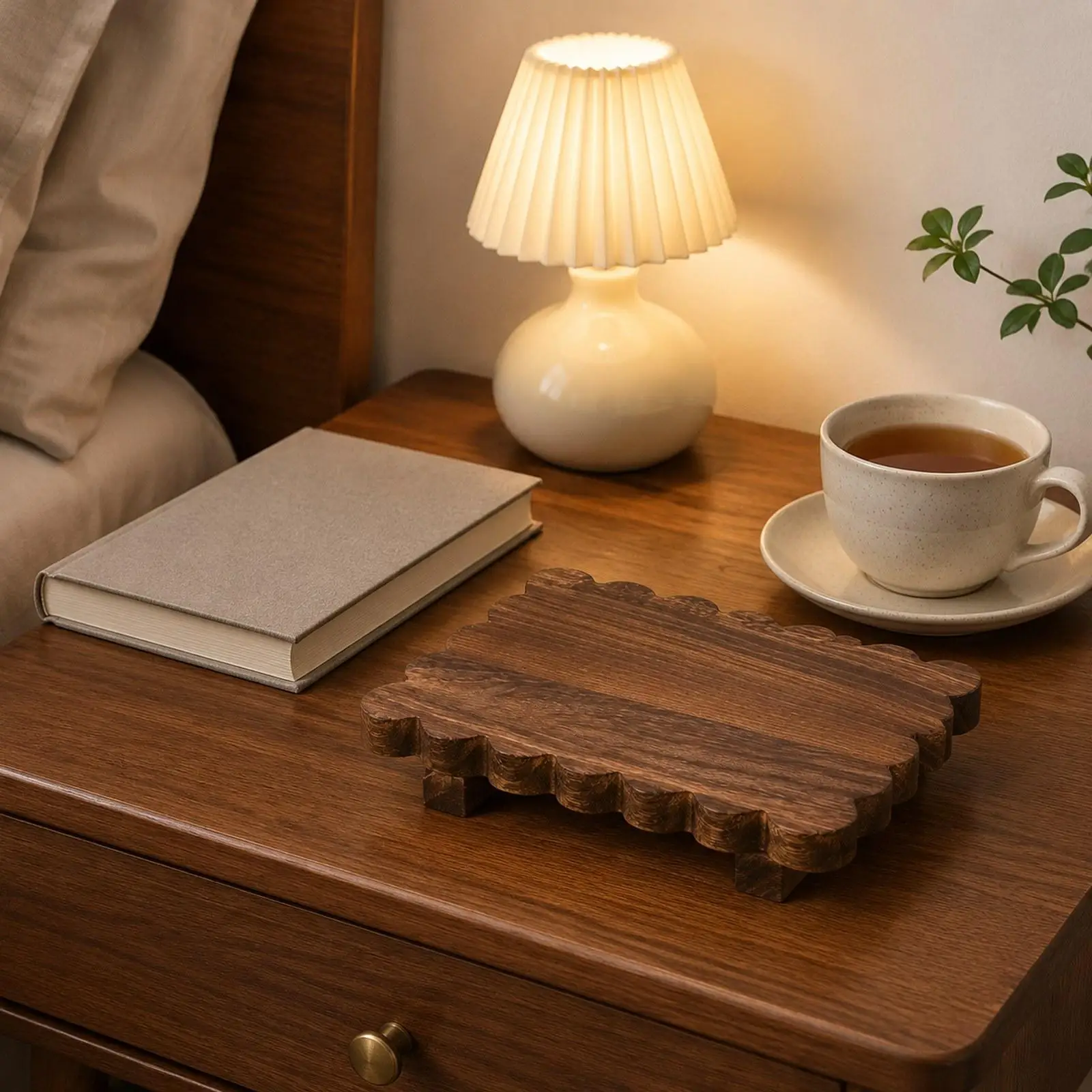 Rustic Wood Pedestal Soap Tray Stand Bathroom Counter Organizer for Sink Plants Candles and Vases
