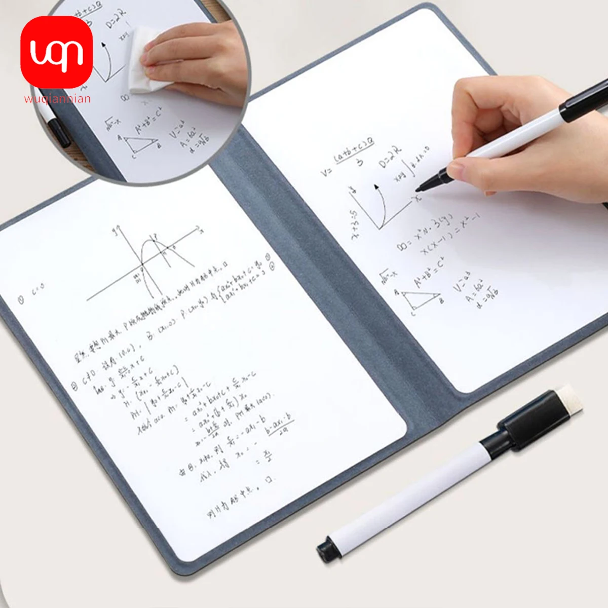 WQN-1PC A5 tableau blanc cahier avec stylo tableau blanc tableau d'écriture réutilisable avec effacement tissu papeterie bloc-notes école bureau