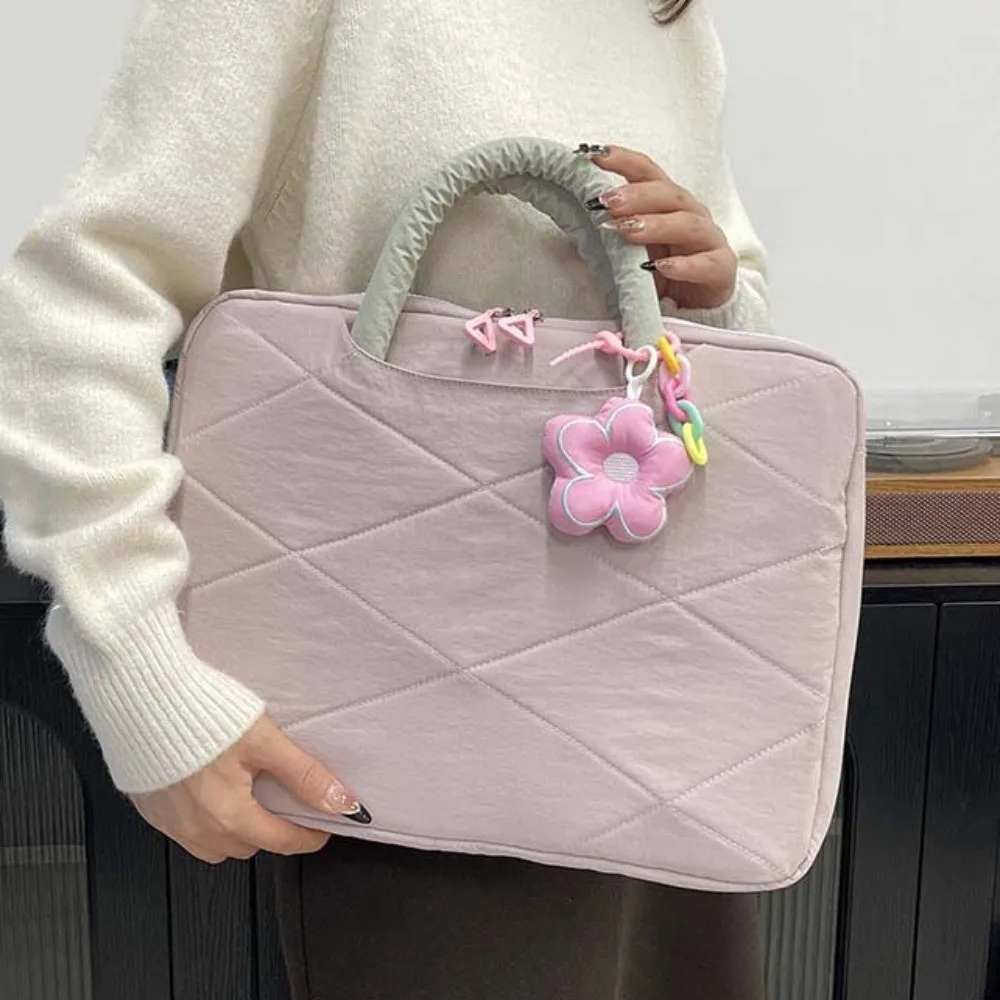 Stylish With Flower Pendant Laptop Sleeve Handle Style Portable Computer Handbag Cute Puffy Laptop Bags School