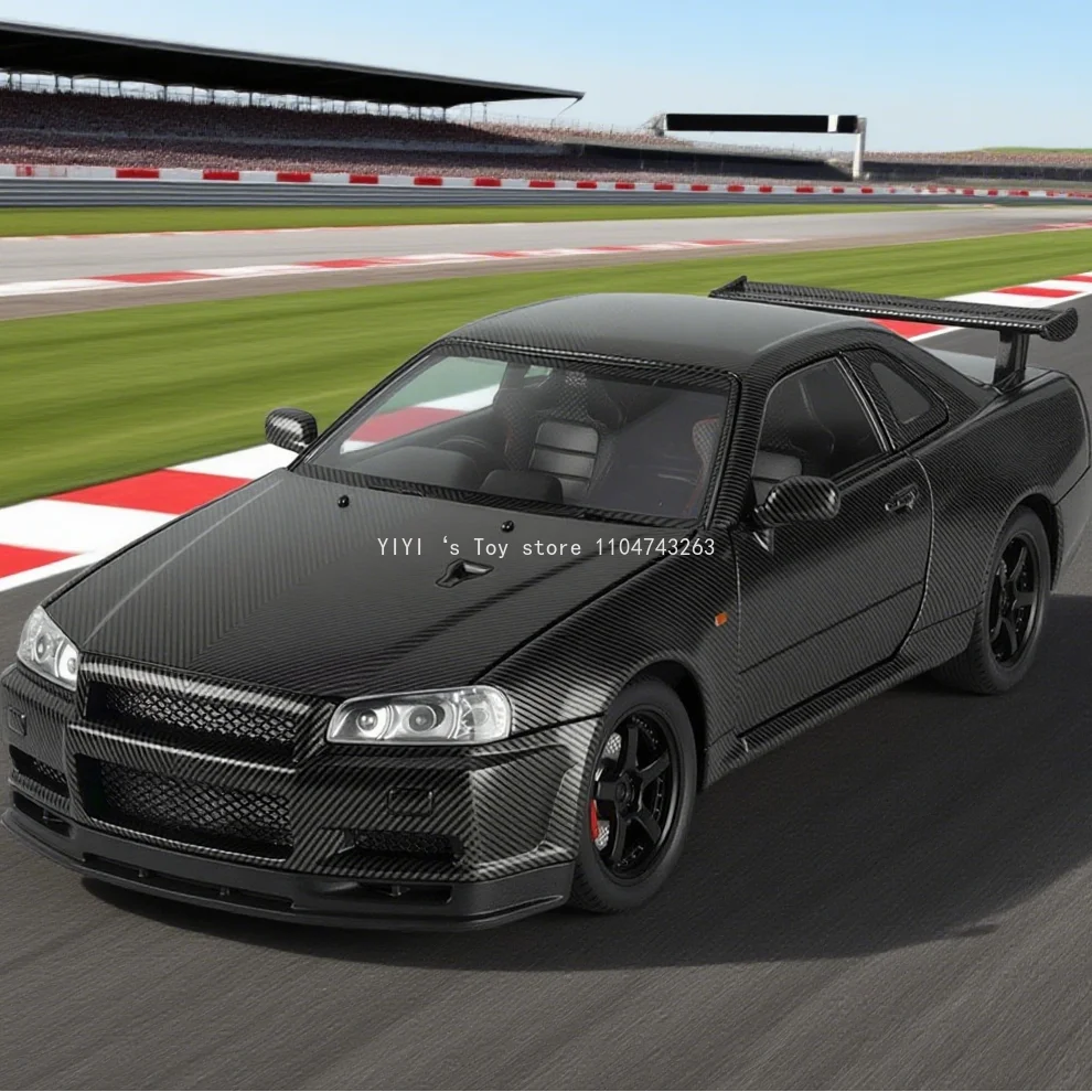 

1/24 carbon fiber version GTR with sound and light alloy car model, high-end decoration, high-end collectibles and gifts 25A28
